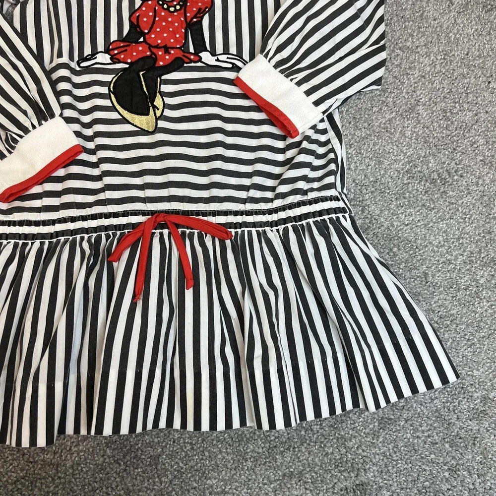 Disney Minnie Mouse Dress Girls‎ 6 Black White Striped Long Sleeve Drop Waist
